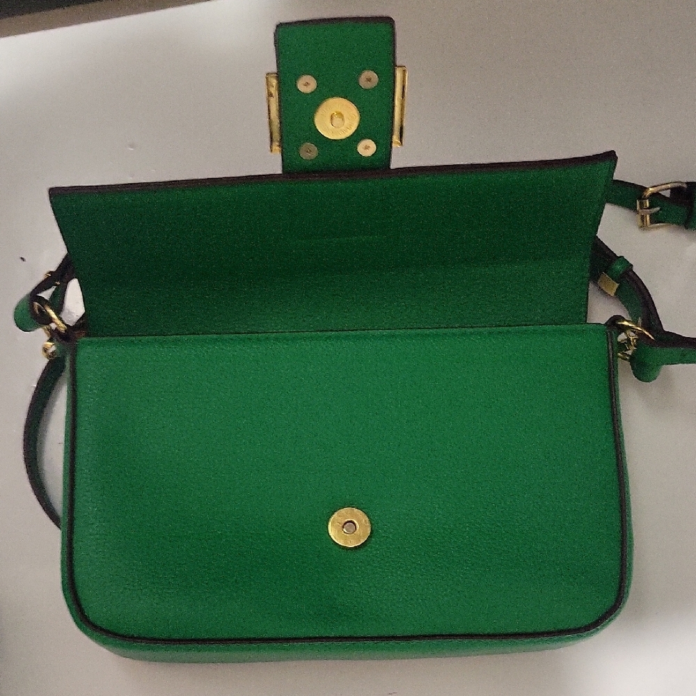 Green Leather Crossbody Bag with Gold Buckle - Picture 3 of 6